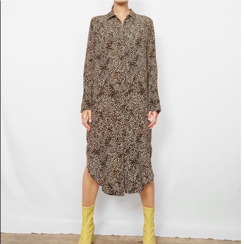 ANINE BING Animal Print Long Sleeve Dress Sz XS